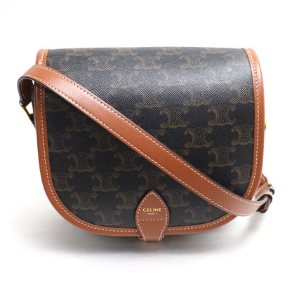 CELINE セリーヌ トリオンフ フォルコ ミディアム ショルダーバッグ ブラウン タン 191502BZJ.04LU レディース【中古】【美品】