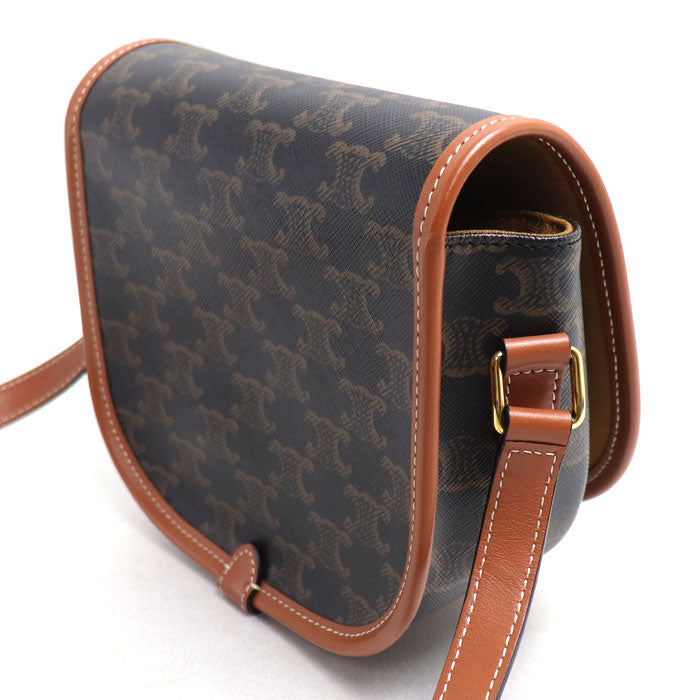 CELINE セリーヌ トリオンフ フォルコ ミディアム ショルダーバッグ ブラウン タン 191502BZJ.04LU レディース【中古】【美品】