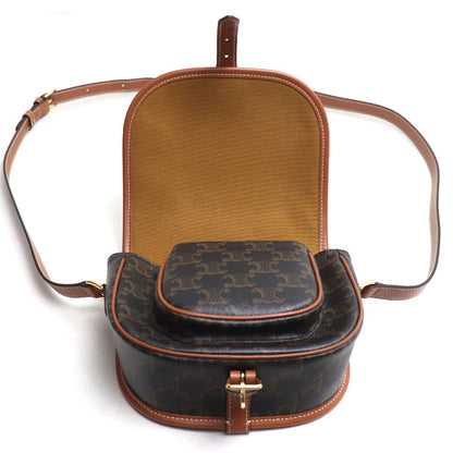 CELINE セリーヌ トリオンフ フォルコ ミディアム ショルダーバッグ ブラウン タン 191502BZJ.04LU レディース【中古】【美品】