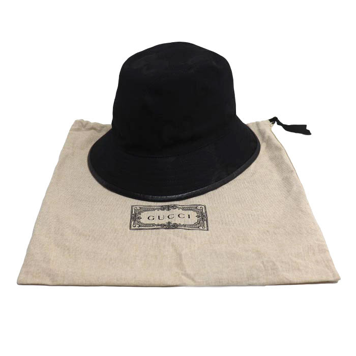 GUCCI グッチ ジャンボGGキャンバス バケットハット ハット ブラック 727563 L ユニセックス【中古】【美品】