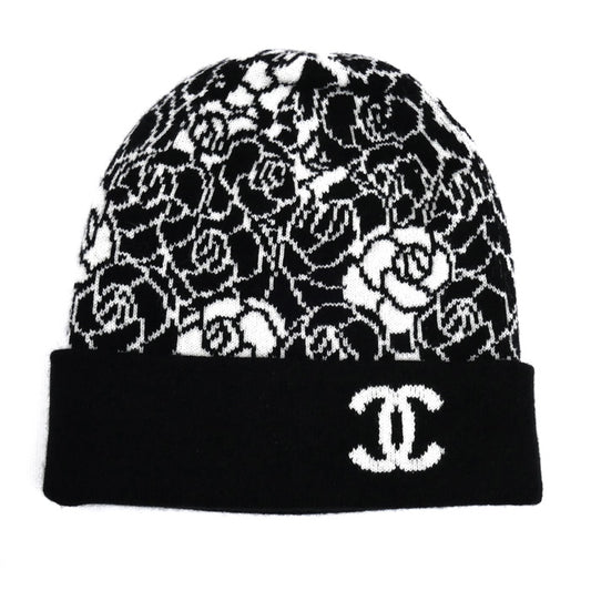 CHANEL シャネル カメリア ニットキャップ ブラック ホワイト AA9508 レディース【中古】【美品】