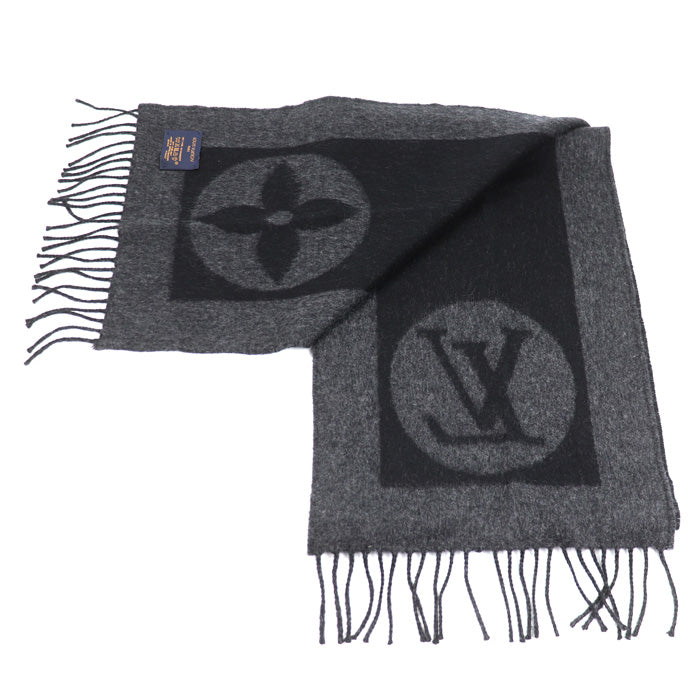 LOUIS VUITTON ルイ・ヴィトン エシャルプ カーディフ マフラー ブラック グレー M70482 AB1128 ユニセックス【中古】