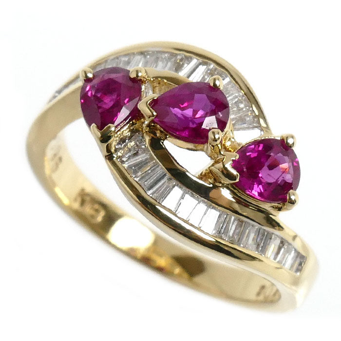 K18YG イエローゴールド リング・指輪 ピンクサファイア0.96ct ダイヤモンド0.46ct 11.5号 4.7g レディース【中古】【美品】