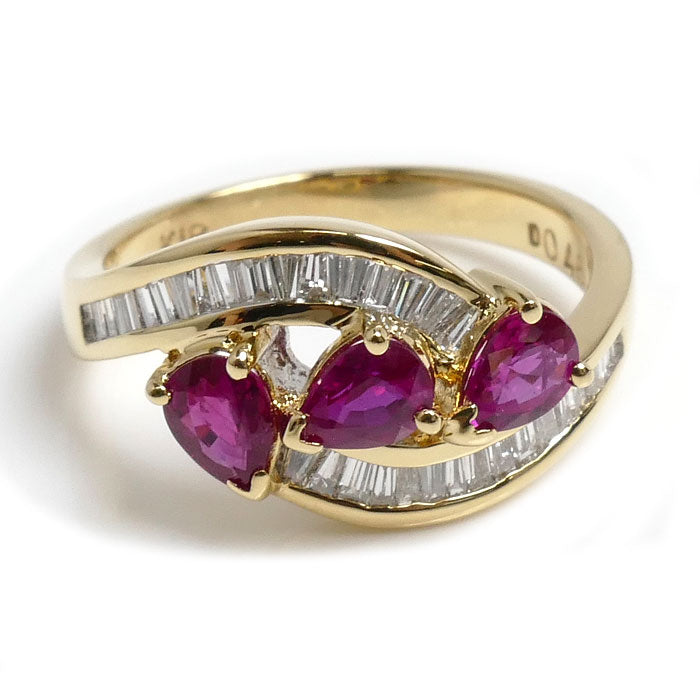 K18YG イエローゴールド リング・指輪 ピンクサファイア0.96ct ダイヤモンド0.46ct 11.5号 4.7g レディース【中古】【美品】