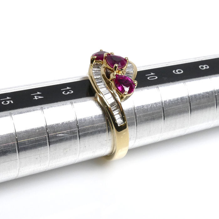 K18YG イエローゴールド リング・指輪 ピンクサファイア0.96ct ダイヤモンド0.46ct 11.5号 4.7g レディース【中古】【美品】