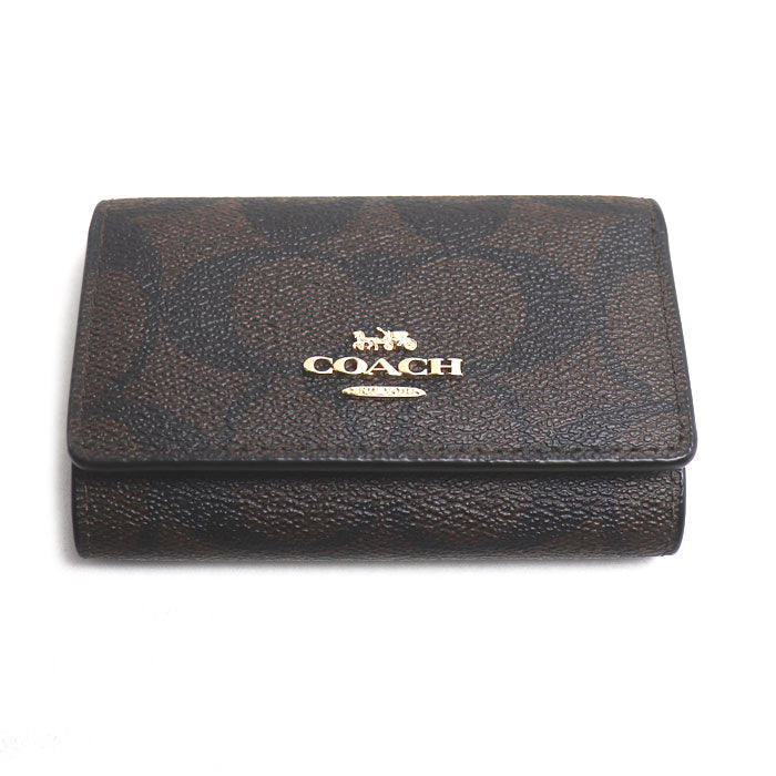 COACH コーチ シグネチャー 5連キーケース キーリング付き キーケース ブラウン F77998 IMAA8 アウトレット品 レディース【中古】【美品】
