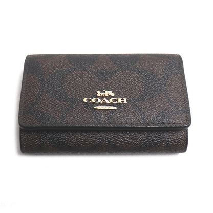 COACH コーチ シグネチャー 5連キーケース キーリング付き キーケース ブラウン F77998 IMAA8 アウトレット品 レディース【中古】【美品】