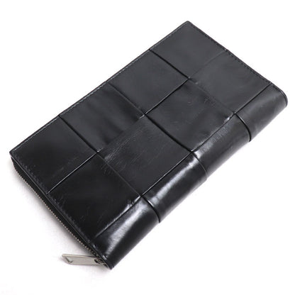 BOTTEGAVENETA ボッテガヴェネタ マキシイントレチャート ジップアラウンド カセット 長財布 ラウンドファスナー ブラック 690945 ユニセックス【中古】