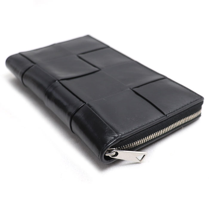 BOTTEGAVENETA ボッテガヴェネタ マキシイントレチャート ジップアラウンド カセット 長財布 ラウンドファスナー ブラック 690945 ユニセックス【中古】