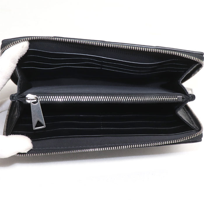 BOTTEGAVENETA ボッテガヴェネタ マキシイントレチャート ジップアラウンド カセット 長財布 ラウンドファスナー ブラック 690945 ユニセックス【中古】