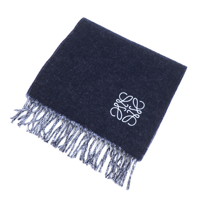 LOEWE ロエベ ロゴ アナグラム バイカラー スカーフ マフラー ネイビー ブルー F810250X01 ユニセックス【中古】