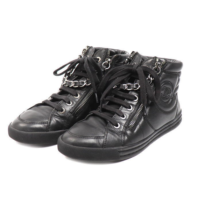 CHANEL シャネル レザー チェーン ハイカット スニーカー ブラック G31316 
33 レディース【中古】