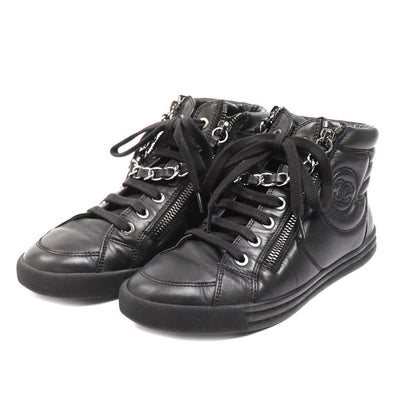 CHANEL シャネル レザー チェーン ハイカット スニーカー ブラック G31316 
33 レディース【中古】