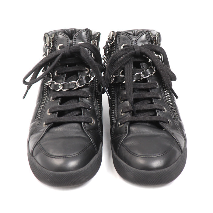 CHANEL シャネル レザー チェーン ハイカット スニーカー ブラック G31316 
33 レディース【中古】
