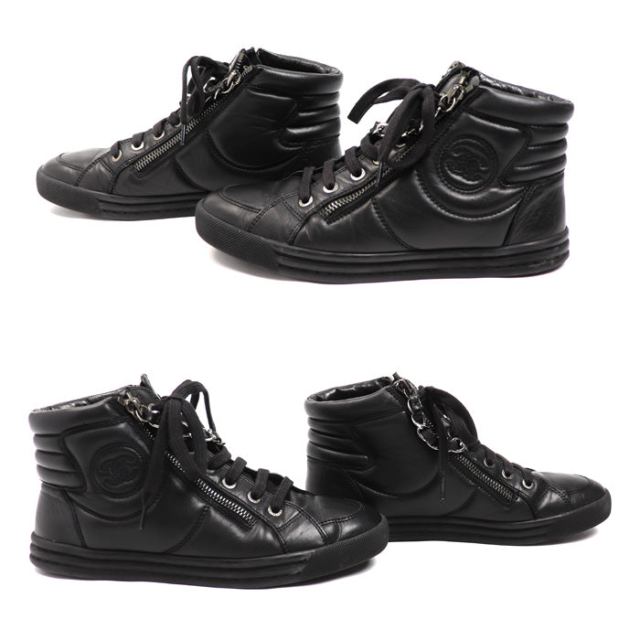 CHANEL シャネル レザー チェーン ハイカット スニーカー ブラック G31316 
33 レディース【中古】