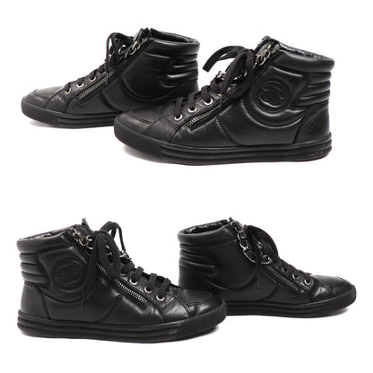 CHANEL シャネル レザー チェーン ハイカット スニーカー ブラック G31316 
33 レディース【中古】