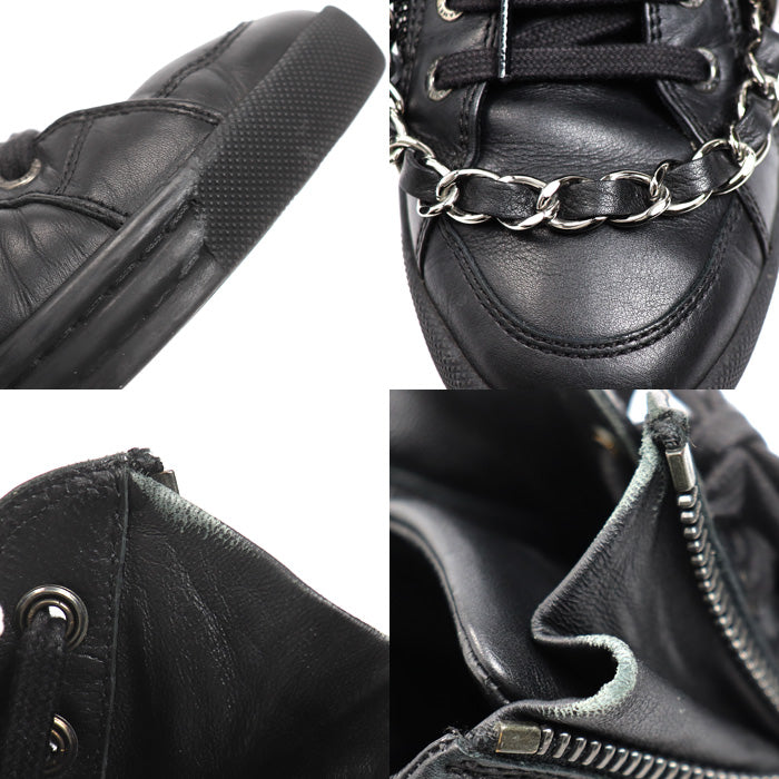 CHANEL シャネル レザー チェーン ハイカット スニーカー ブラック G31316 
33 レディース【中古】
