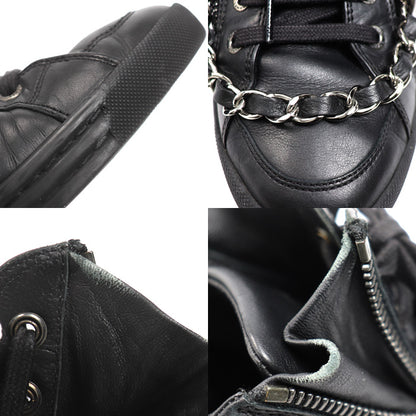 CHANEL シャネル レザー チェーン ハイカット スニーカー ブラック G31316 
33 レディース【中古】