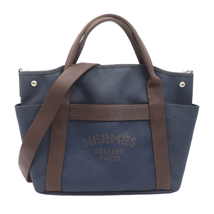 HERMES エルメス サック ド パンサージュ グルーム 2Wayショルダーバッグ ネイビー/フー U刻印 レディース【中古】【極美品】
