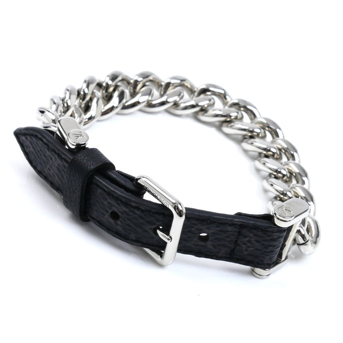 LOUIS VUITTON ルイ・ヴィトン メタル レザー チェーン モノグラム エクリプス ブレスレット M64225 DI1128 メンズ【中古】【美品】