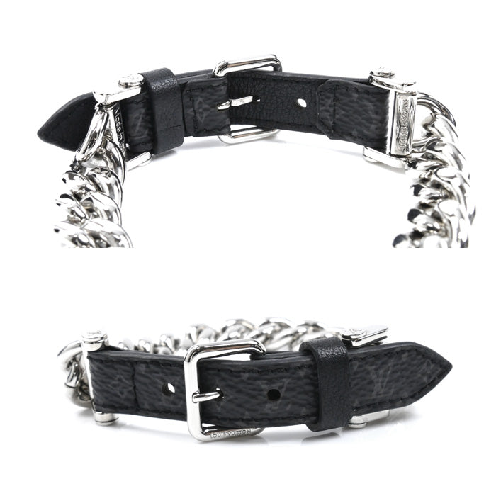 LOUIS VUITTON ルイ・ヴィトン メタル レザー チェーン モノグラム エクリプス ブレスレット M64225 DI1128 メンズ【中古】【美品】