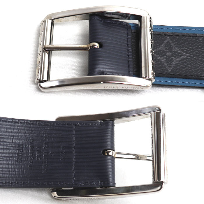 LOUIS VUITTON ルイ・ヴィトン サンチュール リヴェルソ ベルト モノグラム エクリプス グレー ブルー MP019 BC2167 メンズ【中古】