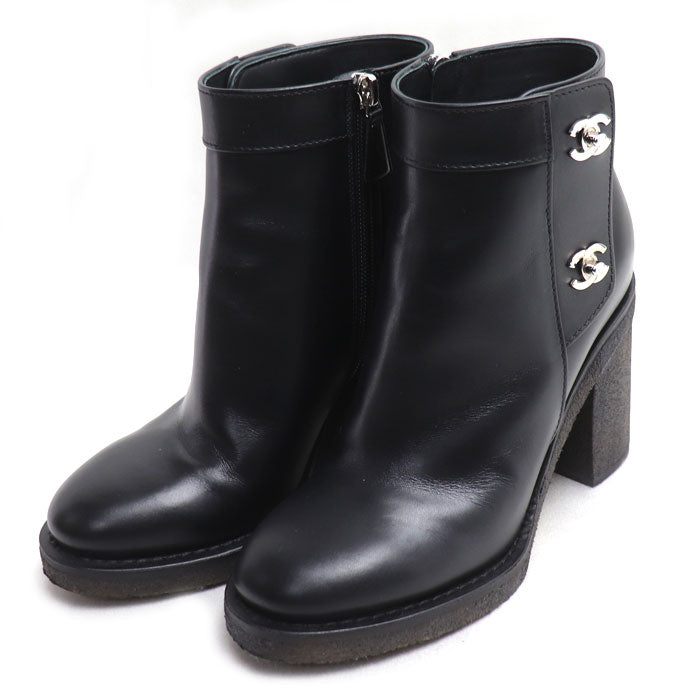CHANEL シャネル ココマーク ターンロック ショートブーツ ブーツ ブラック G31285 
36C サイドジップ レディース【中古】【美品】