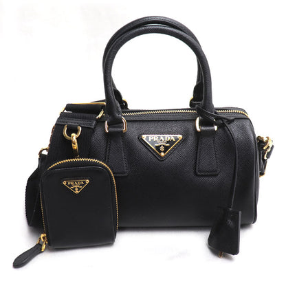 PRADA プラダ サフィアーノ ラクス 2Wayショルダーバッグ ブラック 1BB846 IC レディース【中古】