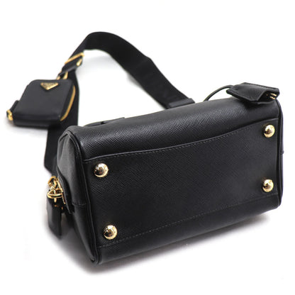 PRADA プラダ サフィアーノ ラクス 2Wayショルダーバッグ ブラック 1BB846 IC レディース【中古】