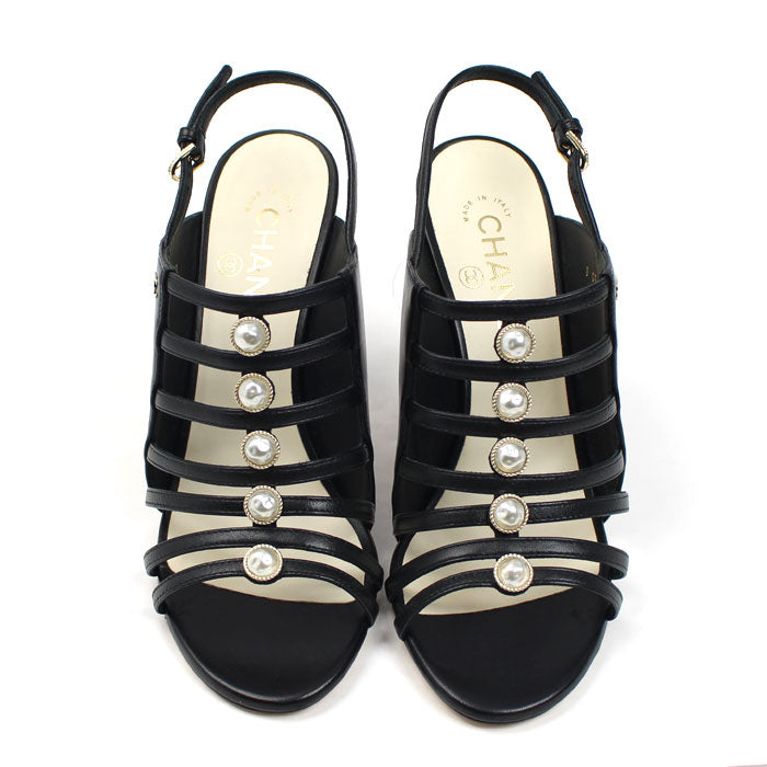 CHANEL シャネル ココマーク フェイクパール サンダル ブラック G34381 
37 1/2 レディース【中古】
