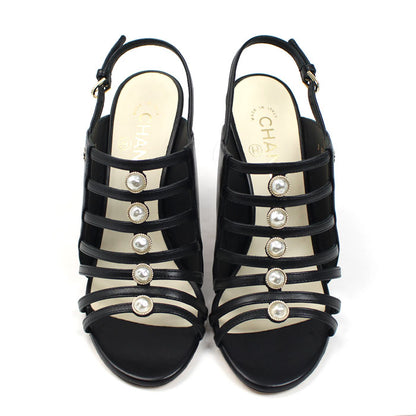 CHANEL シャネル ココマーク フェイクパール サンダル ブラック G34381 
37 1/2 レディース【中古】