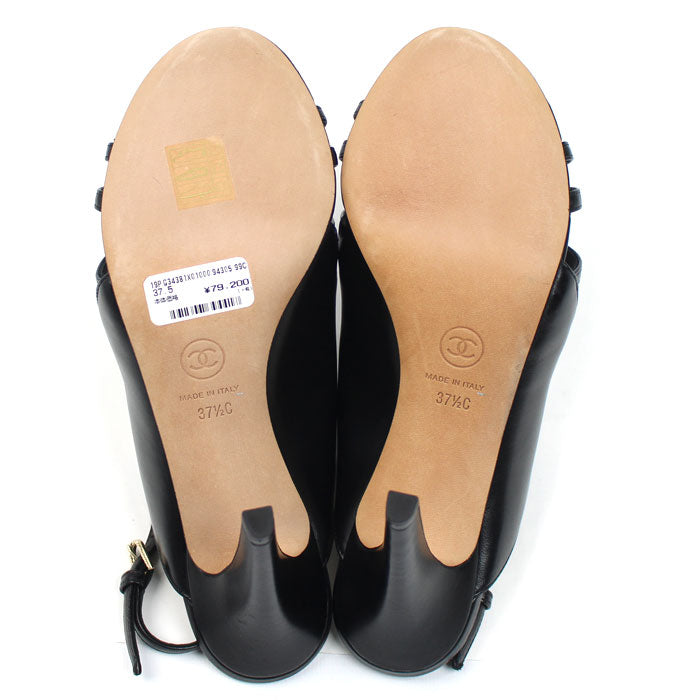 CHANEL シャネル ココマーク フェイクパール サンダル ブラック G34381 
37 1/2 レディース【中古】
