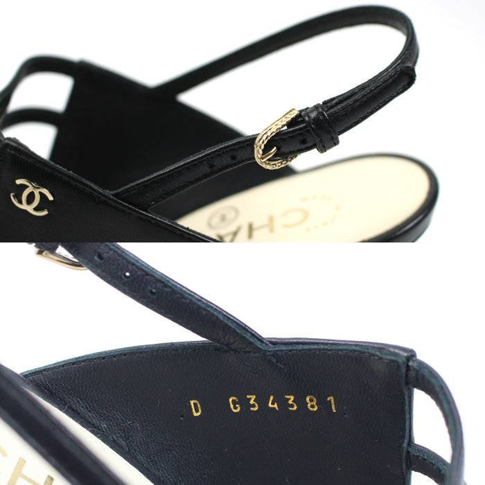 CHANEL シャネル ココマーク フェイクパール サンダル ブラック G34381 
37 1/2 レディース【中古】