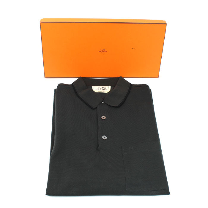 HERMES エルメス Piqures sellier ピクレス セリエ ポロシャツ ブラック H567830HA L メンズ【中古】【美品】