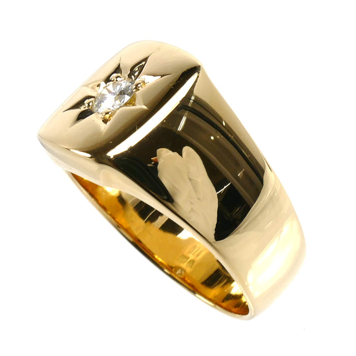 K18YG イエローゴールド 印台 リング・指輪 ダイヤモンド0.24ct 21号 17.9g メンズ【中古】【美品】