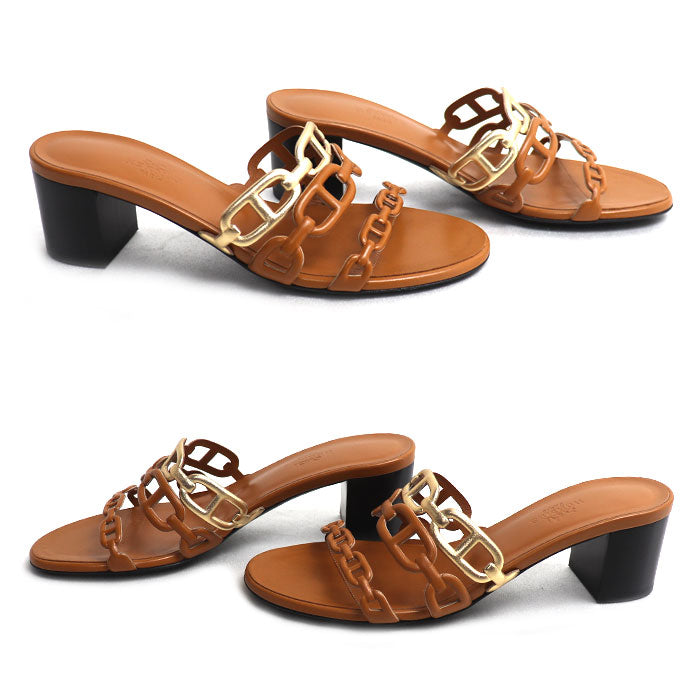 HERMES エルメス タンデム シェーヌダンクル サンダル ブラウン 36 レディース【中古】【美品】