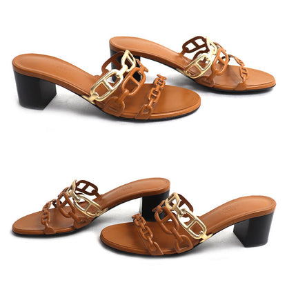 HERMES エルメス タンデム シェーヌダンクル サンダル ブラウン 36 レディース【中古】【美品】