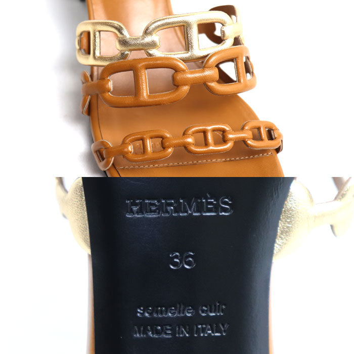 HERMES エルメス タンデム シェーヌダンクル サンダル ブラウン 36 レディース【中古】【美品】