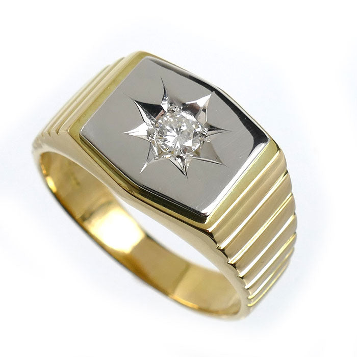 K18YG イエローゴールド Pt900プラチナ リング・指輪 ダイヤモンド0.15ct 20号 10.4g メンズ【中古】【美品】