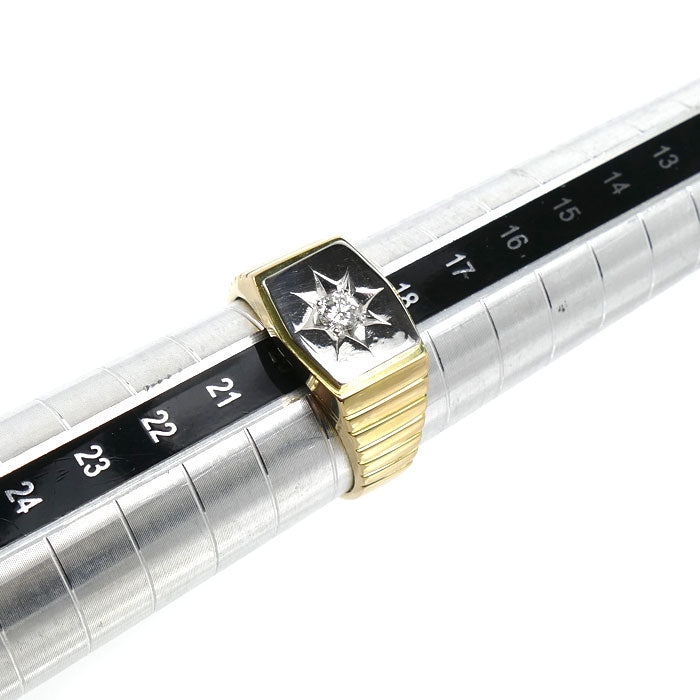 K18YG イエローゴールド Pt900プラチナ リング・指輪 ダイヤモンド0.15ct 20号 10.4g メンズ【中古】【美品】