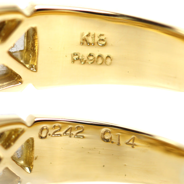K18YG イエローゴールド Pt900プラチナ リング・指輪 ダイヤモンド0.242ct/0.14ct 20号 10.3g メンズ【中古】【美品】