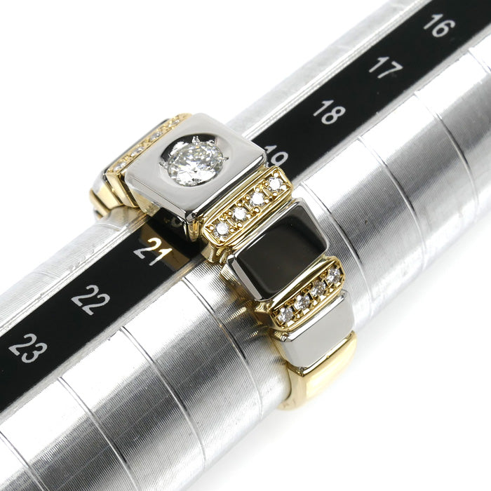K18YG イエローゴールド Pt900プラチナ リング・指輪 ダイヤモンド0.242ct/0.14ct 20号 10.3g メンズ【中古】【美品】