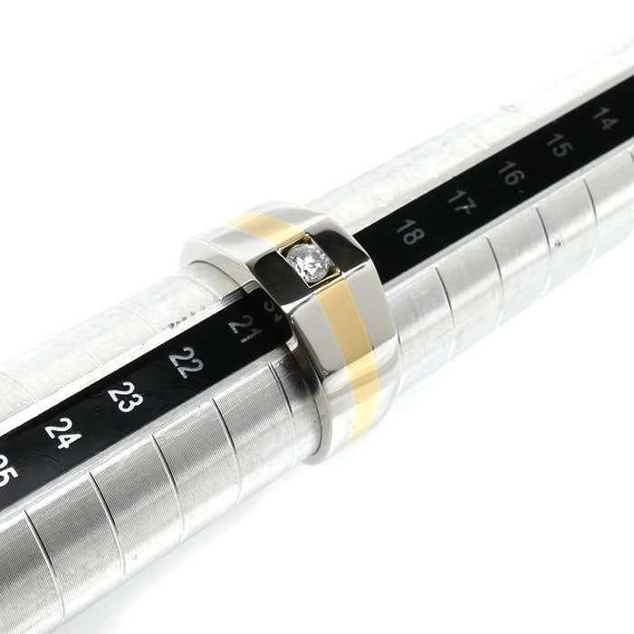 Pt900プラチナ K18YG イエローゴールド リング・指輪 ダイヤモンド0.21ct 20号 10.7g メンズ【中古】【美品】
