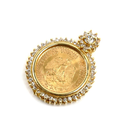 K21.6/K18 メキシコ金貨 2ペソ ペンダントトップ ダイヤモンド0.37ct 4.3g 1945 ユニセックス【中古】