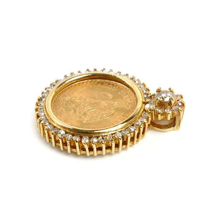 K21.6/K18 メキシコ金貨 2ペソ ペンダントトップ ダイヤモンド0.37ct 4.3g 1945 ユニセックス【中古】