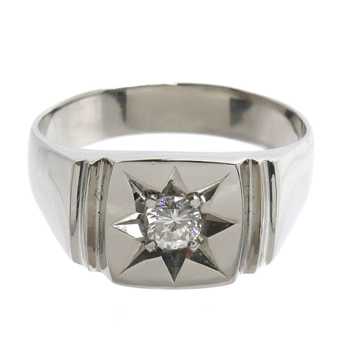 Pt850プラチナ 印台 リング・指輪 ダイヤモンド0.26ct 20号 12.2g メンズ【中古】【美品】