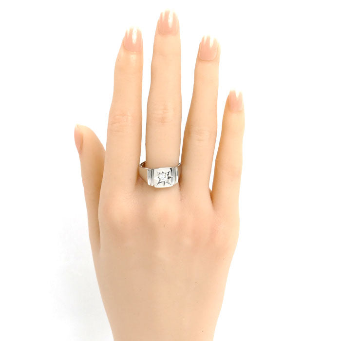 Pt850プラチナ 印台 リング・指輪 ダイヤモンド0.26ct 20号 12.2g メンズ【中古】【美品】