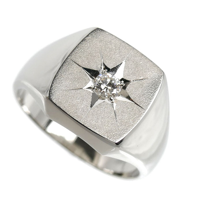 Pt900プラチナ 印台 リング・指輪 ダイヤモンド0.13ct 20号 18.8g メンズ【中古】【美品】