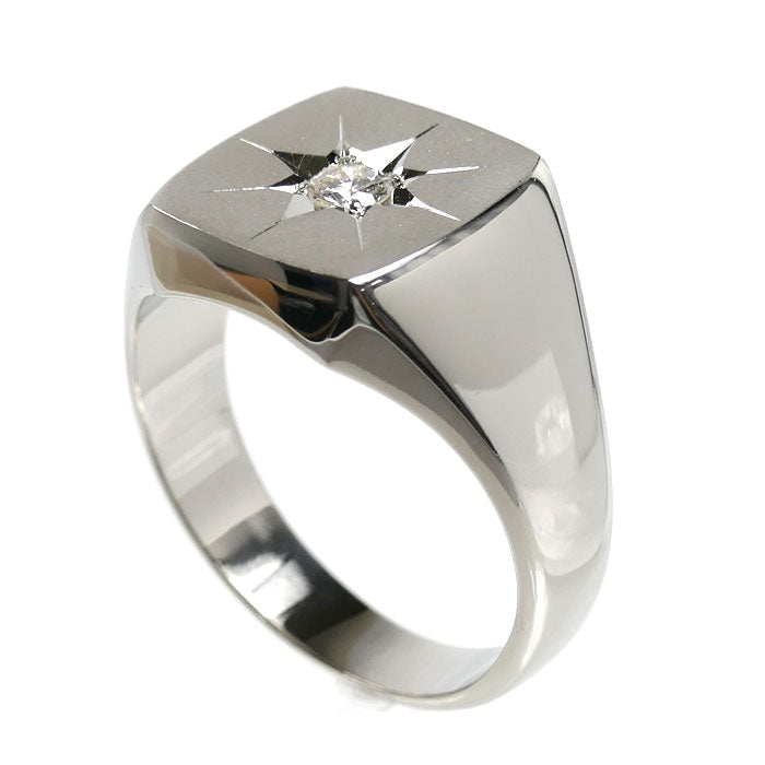 Pt900プラチナ 印台 リング・指輪 ダイヤモンド0.13ct 20号 18.8g メンズ【中古】【美品】