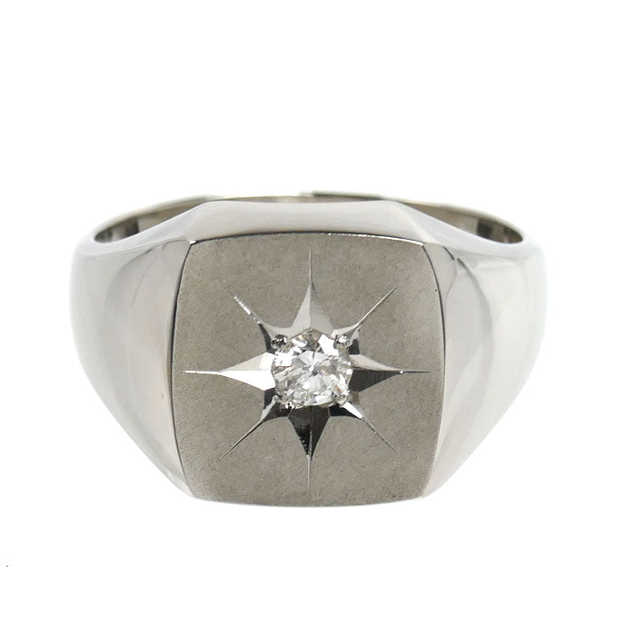 Pt900プラチナ 印台 リング・指輪 ダイヤモンド0.13ct 20号 18.8g メンズ【中古】【美品】